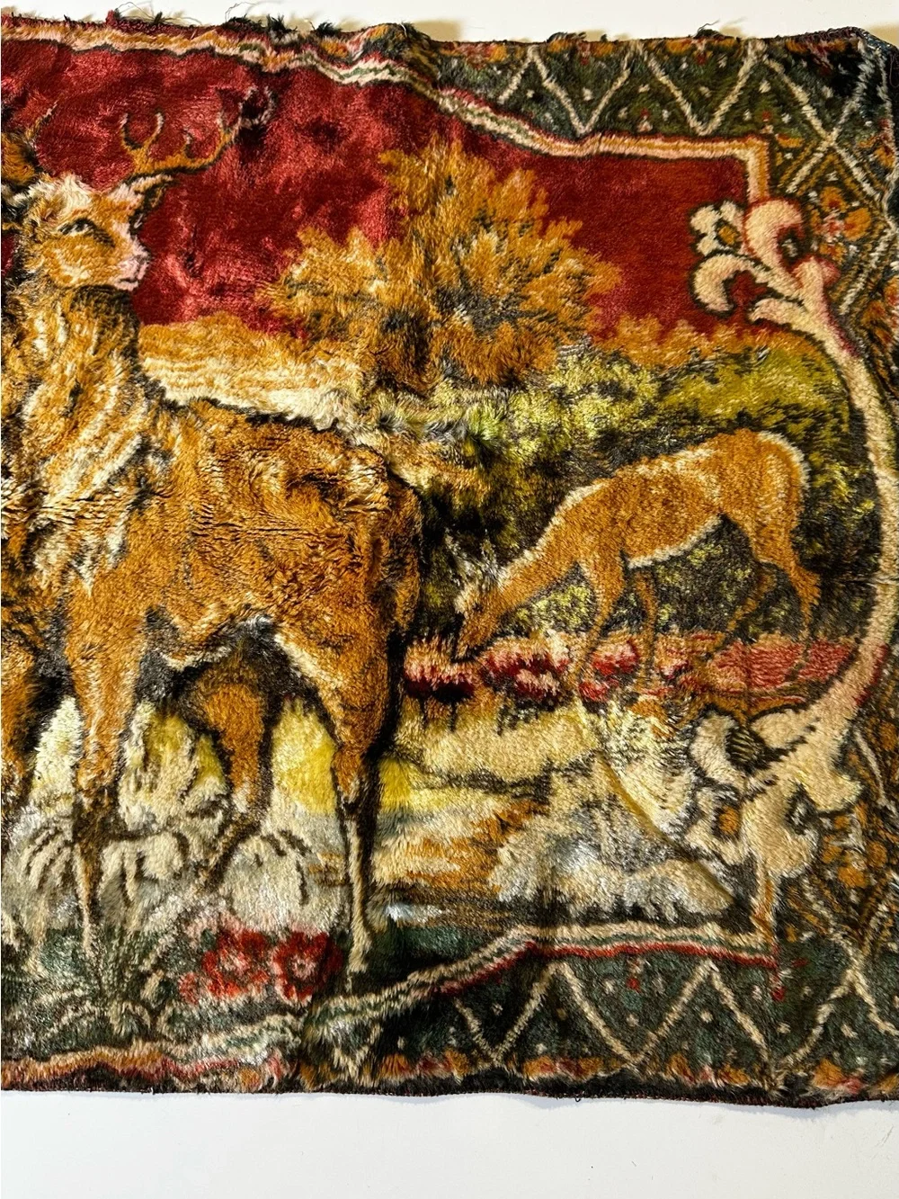 Vtg Deer Family Wall Tapestry Hunting Lodge Decor Hanging Rustic Cabin Woodland